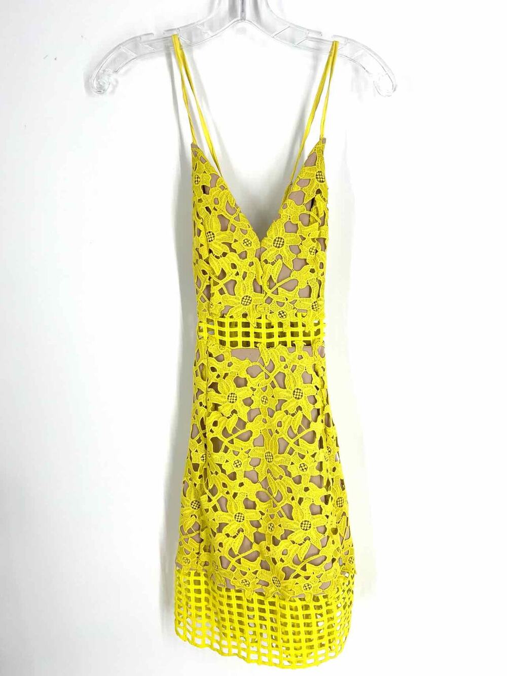 Lovers + Friends Size XS Tan/Yellow Floral Crochet Layered Designer Dress